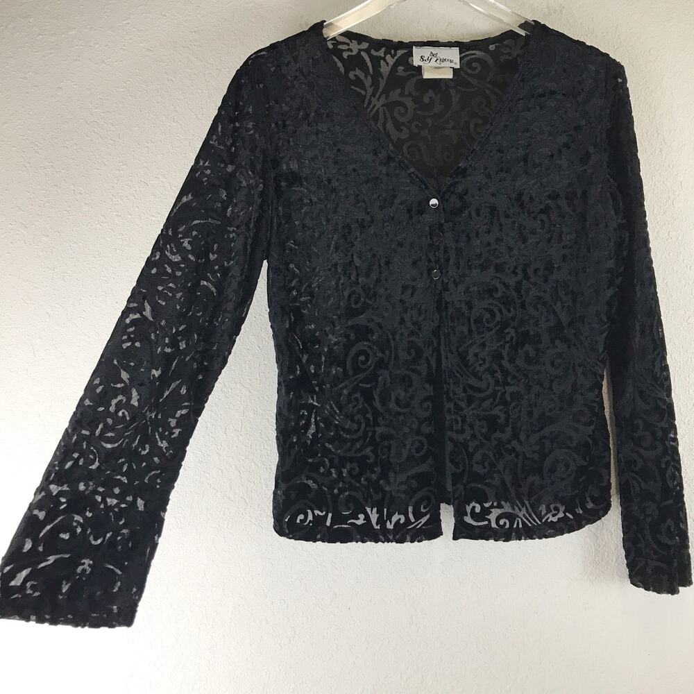 Vintage 90s Y2K Self Esteem Velvet Damask Cardigan Whimsigoth USA Made Size L